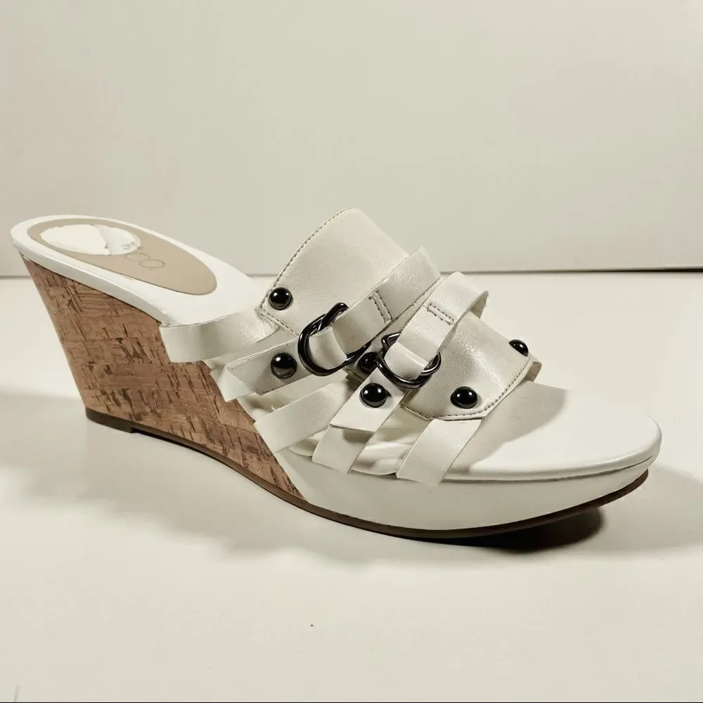 New Nine & co White / Silver Cork Wedge Sandals